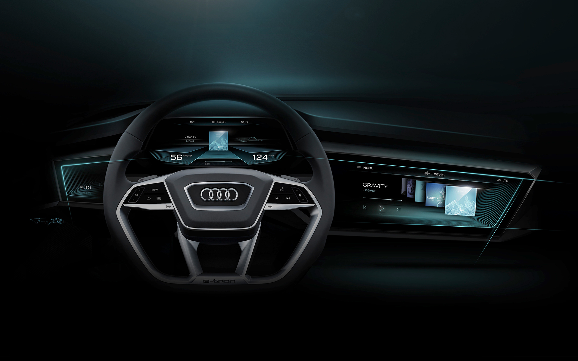 Audi e-tron quattro concept - 2016 - sketch - dashboard / tableau de bord