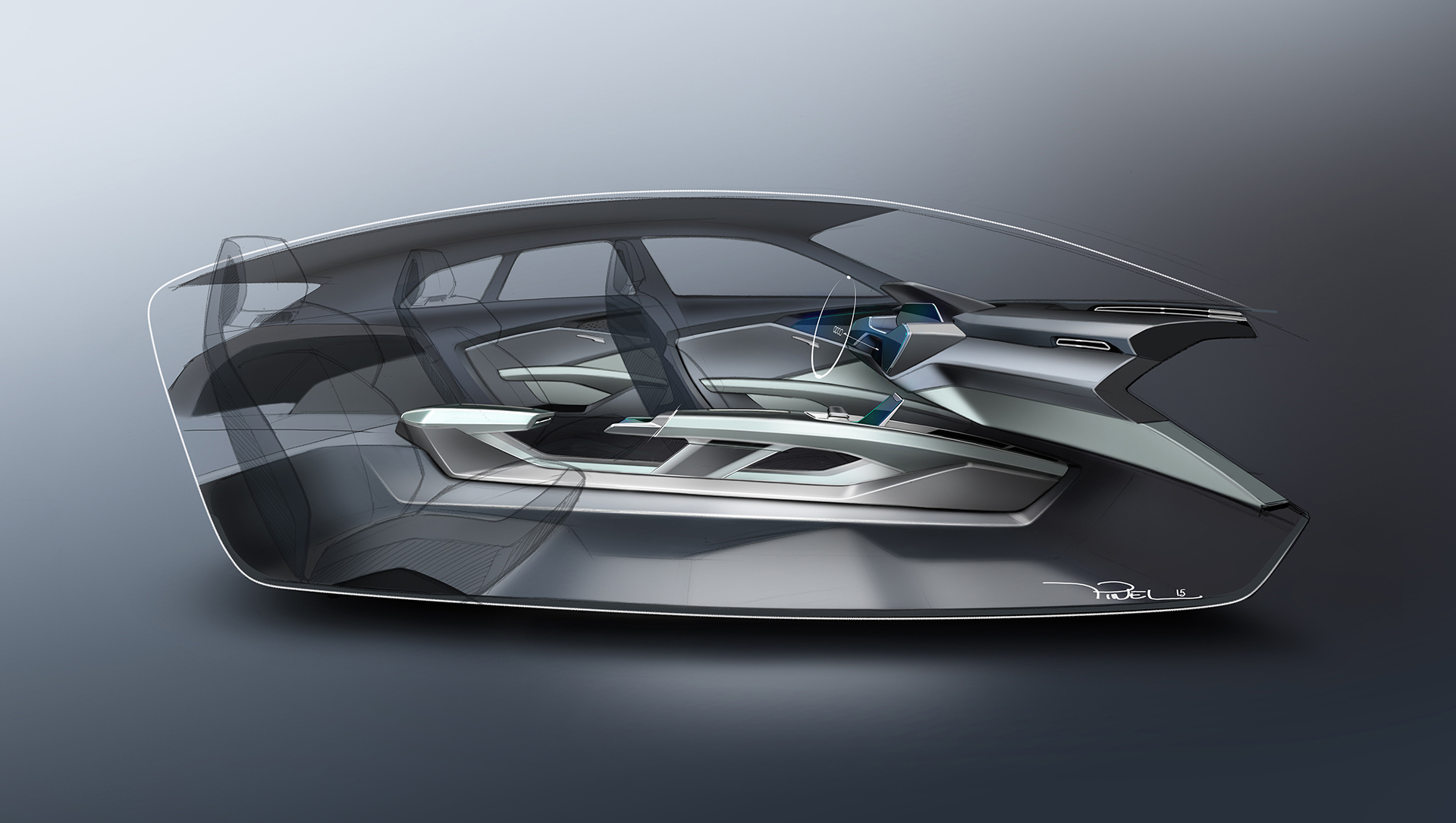 Audi e-tron quattro concept - 2016 - sketch design - interior / intérieur