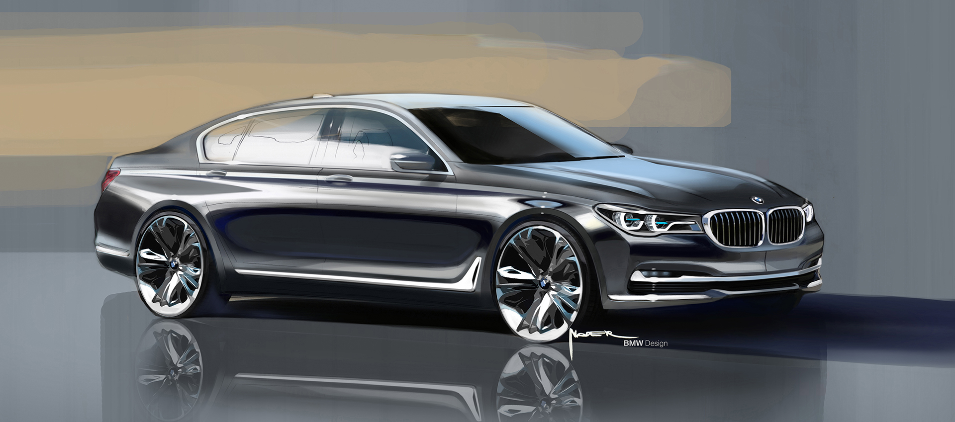 BMW 7 series - 2016 - sketch - profil avant / front