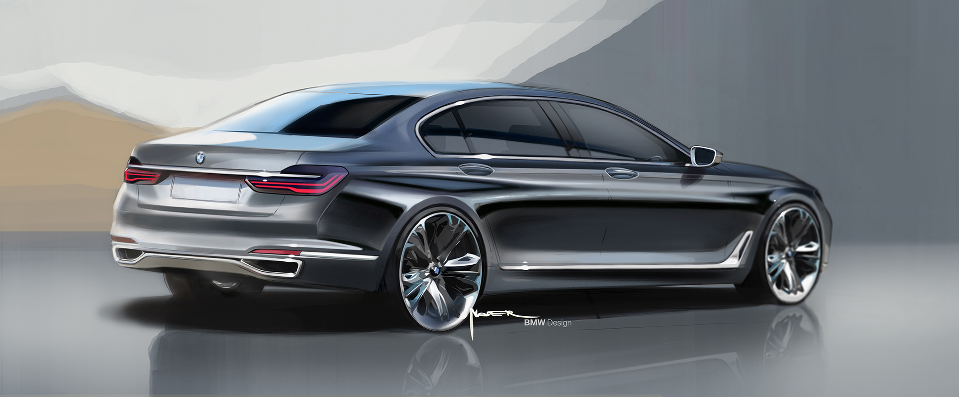 BMW 7 series - 2016 - sketch - profil arrière / rear