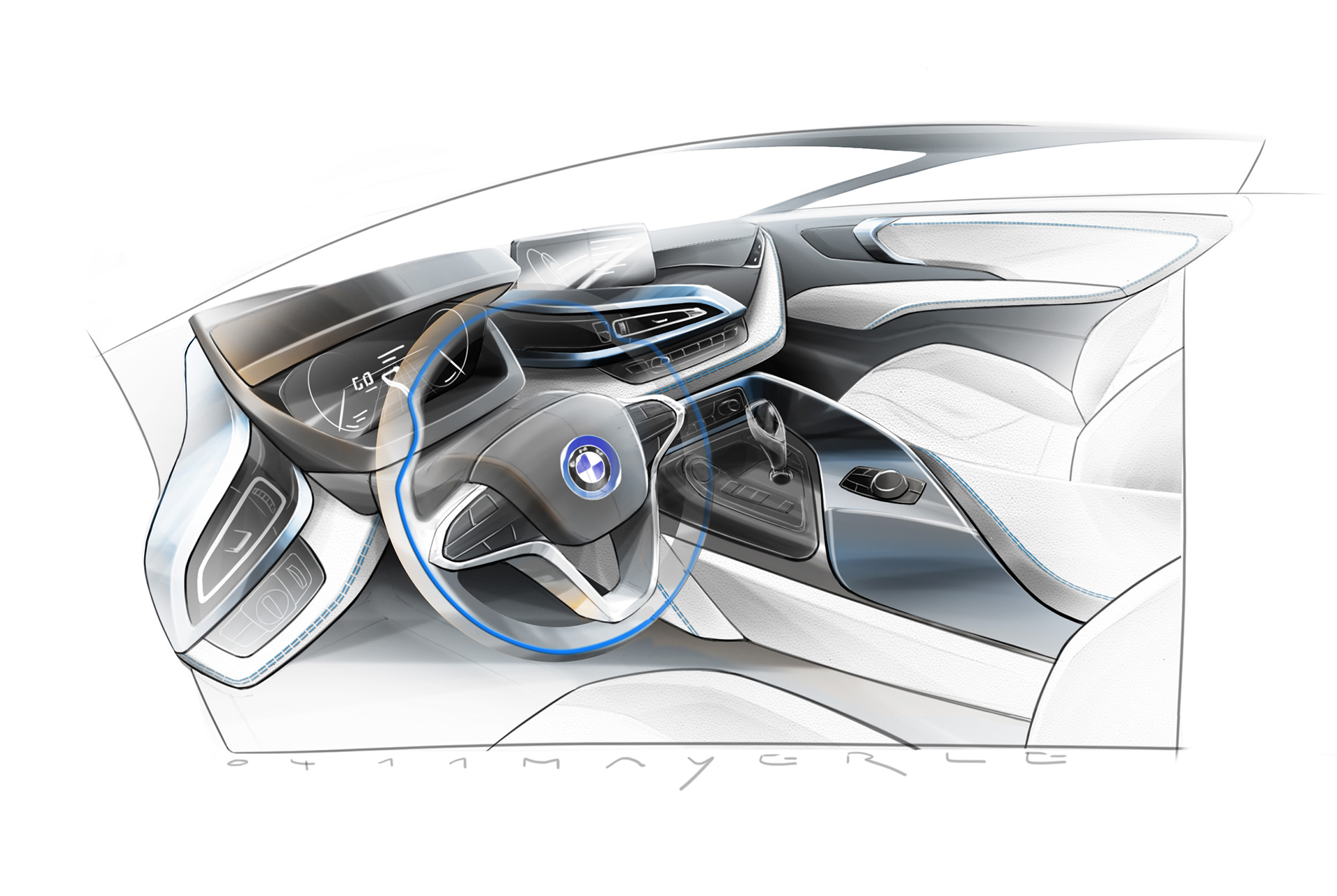 BMW i8 - sketch - interior / intérieur