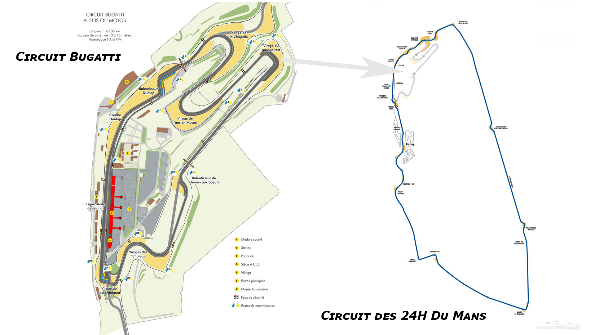 Le circuit Bugatti et le circuit des 24 Heures du Mans - plan