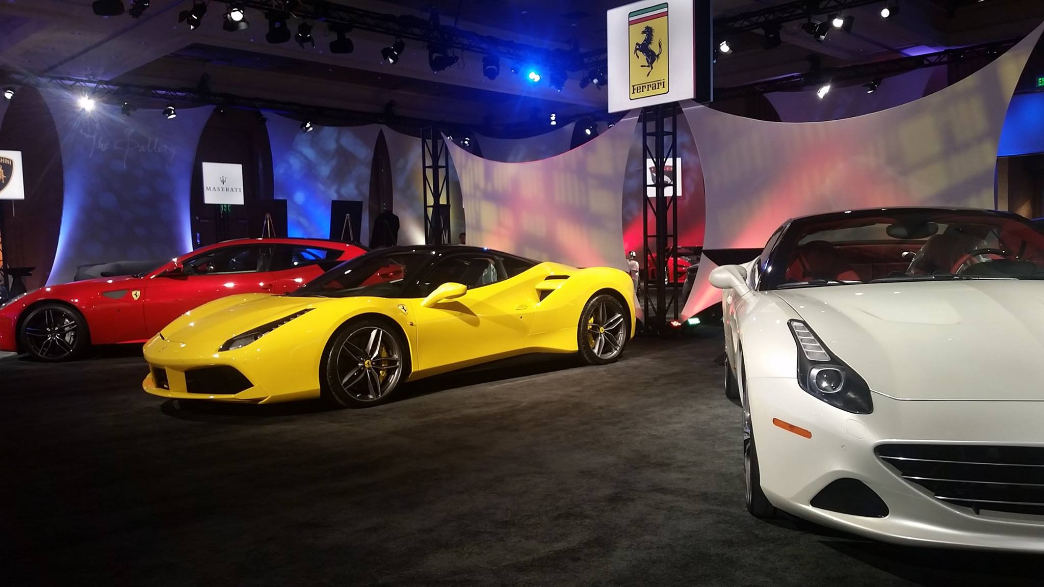 Ferrari - red FF - yellow 488 GTB - white Califonia T - The Gallery - event - NAIAS 2016