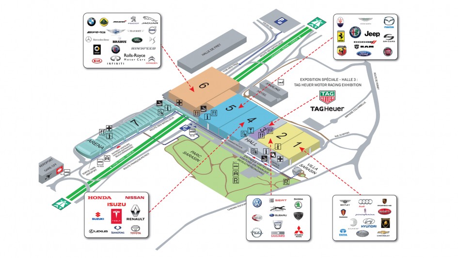 Geneva Motor Show 2016 - car-marker map - carte stand constructeur