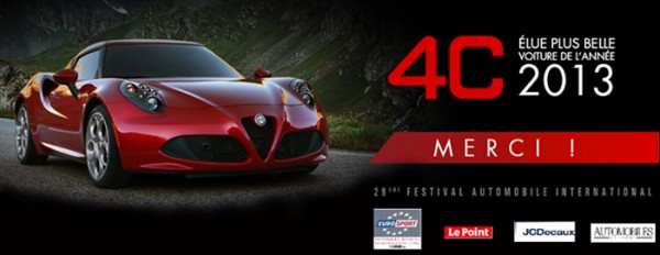 Alfa Romeo 4C élue la plus belle voiture de l'année 2013