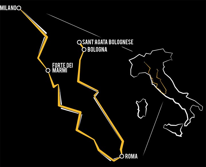 carte Itinéraire du Lamborghini Grande Giro