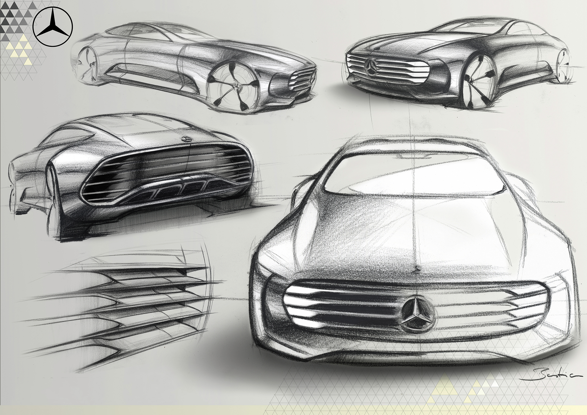 Mercedes-Benz Concept IAA - pencil sketch front design / dessin sketch design avant